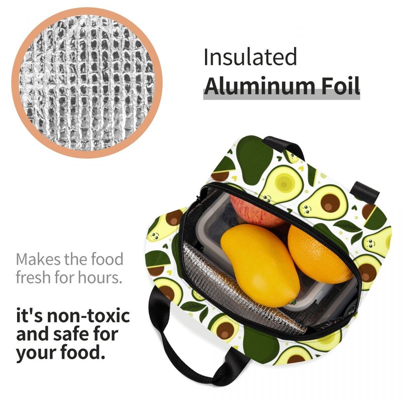 Veganska izolirana torba za ručak s printom voća i avokada za žene Hladnjak Termalna kutija za ručak za hranu za školski posao Putne torbe za piknik