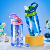480ML Παιδικό μπουκάλι νερού κινουμένων σχεδίων με άχυρο Παιδικό βραστήρα χωρίς BPA Πλαστικό φορητό Διαφανές Σχολικό Ταξίδι Cute Cup