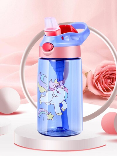 480ML Παιδικό μπουκάλι νερού κινουμένων σχεδίων με άχυρο Παιδικό βραστήρα χωρίς BPA Πλαστικό φορητό Διαφανές Σχολικό Ταξίδι Cute Cup