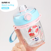 Sticla de apă nouă pentru copii, cu paie, curea de umăr portabilă rezistentă la scurgeri, ceașcă de apă potabilă pentru sporturi școlare, sticlă fără BPA