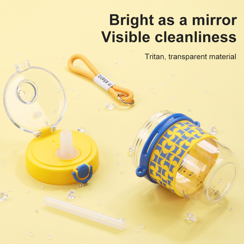 Sticla de apă nouă pentru copii, cu paie, curea de umăr portabilă rezistentă la scurgeri, ceașcă de apă potabilă pentru sporturi școlare, sticlă fără BPA