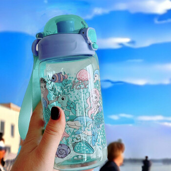 600ML Сладка детска бутилка за вода със сламка Детска чаша за вода Sippy Външна преносима анимационна бутилка за вода за подарък за ученик