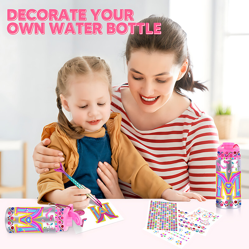 Laste veepudel DIY teemantkunsti komplektid kaasaskantavad laste veepudelid kooliõpilastele 500 ml lekkekindlad joogipudelid