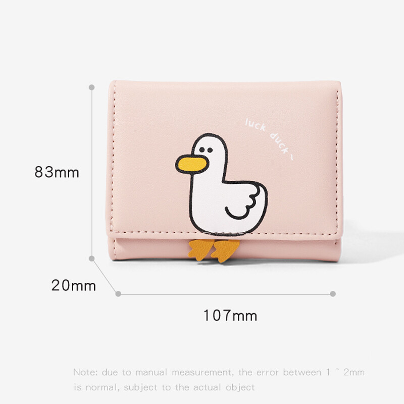 Creative Cartoon Luck Duck Design Naiste rahakott PU-nahast pangakaardihoidja Kawaii Lühike Volditud Rahakotid Kassaklamber Naiste rahakotid