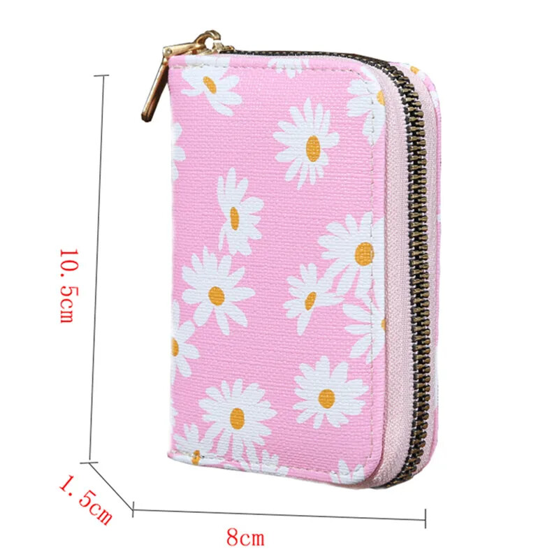 2024 UUS naiste armas rahakott Daisy Print PU-nahast visiitkaardihoidja Naiste tüdrukute mündiga naiste tõmblukuga multikas lühike rahakott