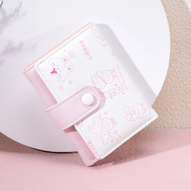 Mini portofel drăguț pentru femei, ursuleț din piele PU, suport pentru carduri de credit, portofele, geantă de bani pentru femeie, husă pentru monede, cu trei ori, valet scurt de desene animate