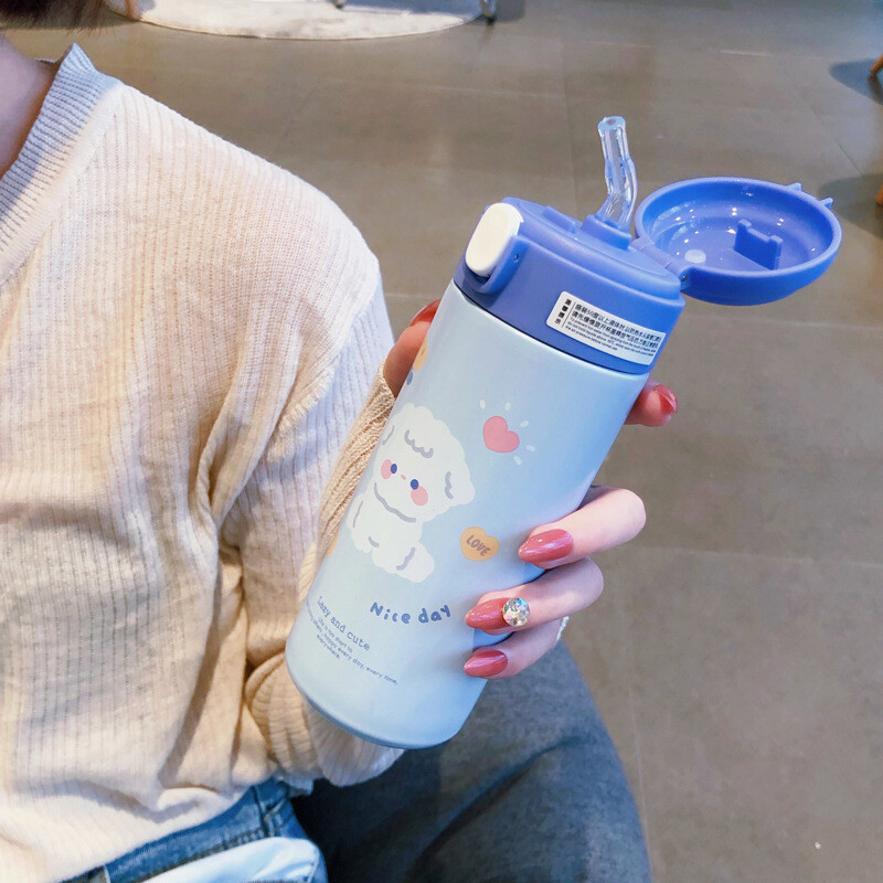 Termos šalica sa slamčicom, ručno prešana od nehrđajućeg čelika, slatka izolirana vakuumska boca vode, šalice za djevojčice, dječji školski Copo