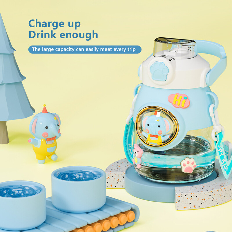 Armsad laste veepudelid õlgedega tüdrukutele, 850 ml, suure mahutavusega Kawaii multikas õpilaste kooli reisivee tass