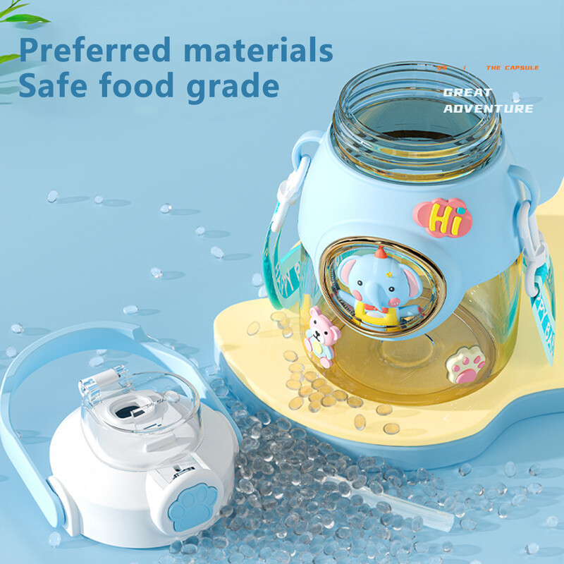 Armsad laste veepudelid õlgedega tüdrukutele, 850 ml, suure mahutavusega Kawaii multikas õpilaste kooli reisivee tass