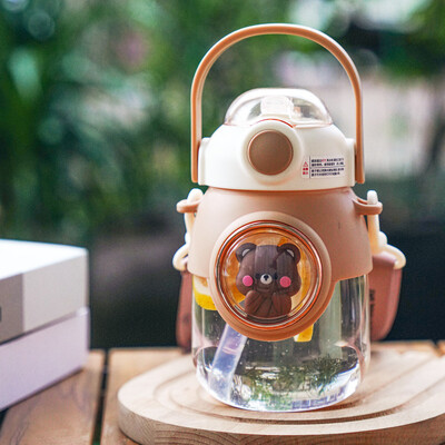 1 bucată 820 ml ceașcă de apă de desene animate cu paie de vară de capacitate mare sticle de apă de călătorie pentru studenți kawaii, ceainic portabil din plastic