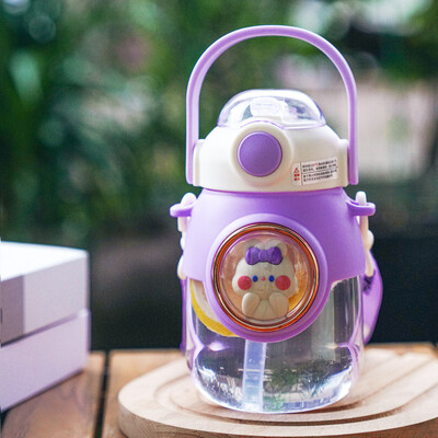 1 bucată 820 ml ceașcă de apă de desene animate cu paie de vară de capacitate mare sticle de apă de călătorie pentru studenți kawaii, ceainic portabil din plastic