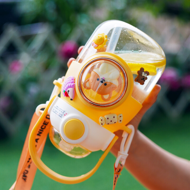 1 bucată 820 ml ceașcă de apă de desene animate cu paie de vară de capacitate mare sticle de apă de călătorie pentru studenți kawaii, ceainic portabil din plastic