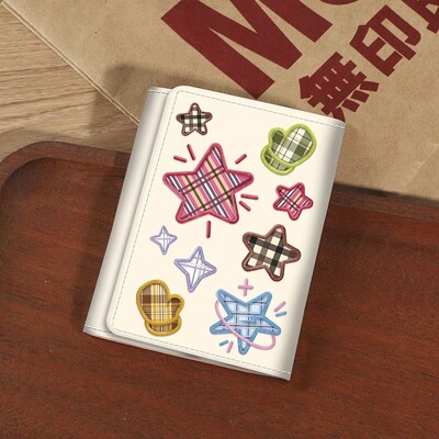 Xiuya сладки портфейли за жени звезда бродерия Harajuku стил мода Бежово портмоне за монети луксозни дизайнерски дамски карти Сгъваеми портфейли