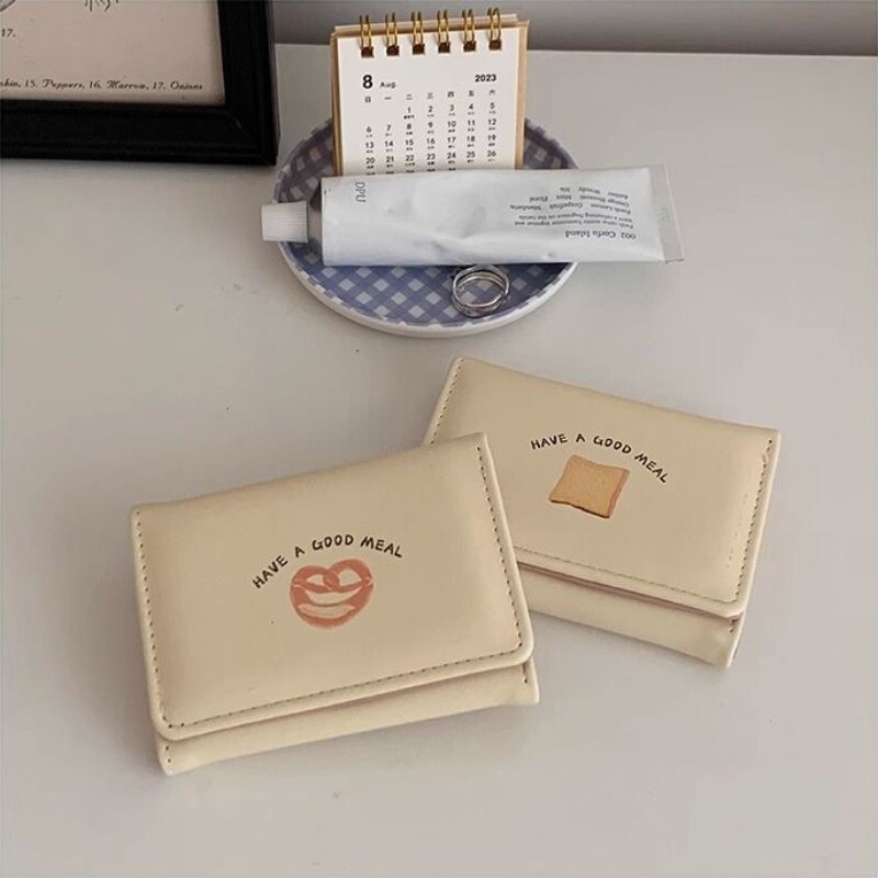 Xiuya Portofele drăguțe de pâine pentru femei în stil coreean, modă, portofel de carte de designer simplu, pătrat din piele, genți estetice originale