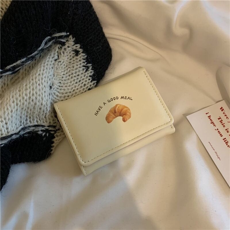 Xiuya Portofele drăguțe de pâine pentru femei în stil coreean, modă, portofel de carte de designer simplu, pătrat din piele, genți estetice originale