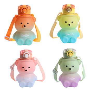 800 ml нова бутилка за пиене с голям капацитет Kawaii Bear Straw Bottle Сладък градиент, цветен за момичета за училище, пътуване на открито