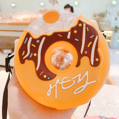 380ML Cute Donut παιδικά μπουκάλια νερού με άχυρο παιδικό κύπελλο κινουμένων σχεδίων για κορίτσια σχολικά ταξίδια στεγανά μπουκάλια ποτών