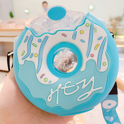 380ML Cute Donut παιδικά μπουκάλια νερού με άχυρο παιδικό κύπελλο κινουμένων σχεδίων για κορίτσια σχολικά ταξίδια στεγανά μπουκάλια ποτών