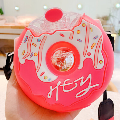 380ML Cute Donut παιδικά μπουκάλια νερού με άχυρο παιδικό κύπελλο κινουμένων σχεδίων για κορίτσια σχολικά ταξίδια στεγανά μπουκάλια ποτών