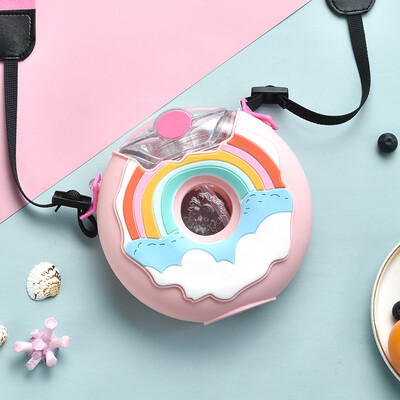 380ML Cute Donut παιδικά μπουκάλια νερού με άχυρο παιδικό κύπελλο κινουμένων σχεδίων για κορίτσια σχολικά ταξίδια στεγανά μπουκάλια ποτών