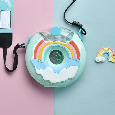 380ML Cute Donut παιδικά μπουκάλια νερού με άχυρο παιδικό κύπελλο κινουμένων σχεδίων για κορίτσια σχολικά ταξίδια στεγανά μπουκάλια ποτών