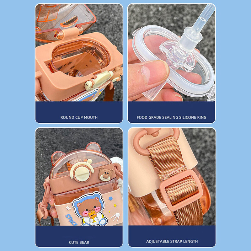 Veetass 470ml Korduvkasutatavad poisid ja armsad algkooli plasttopsid spordi veepudel 5x16cm kaasaskantav multikas lastele