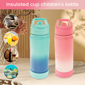 Sticlă de apă pentru copii cu capac de paie Sticlă de apă izolată de 500 ml Sticle de apă cu vid cu pereți dubli, rezistente la scurgeri, pentru școala copiilor