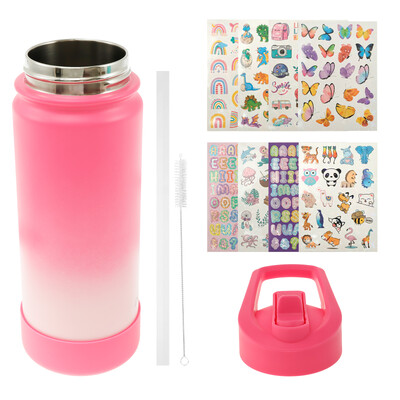 Sticlă de apă pentru copii cu capac de paie Sticlă de apă izolată de 500 ml Sticle de apă cu vid cu pereți dubli, rezistente la scurgeri, pentru școala copiilor