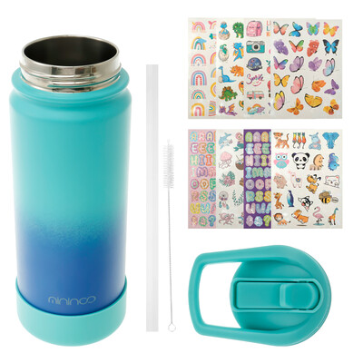 Sticlă de apă pentru copii cu capac de paie Sticlă de apă izolată de 500 ml Sticle de apă cu vid cu pereți dubli, rezistente la scurgeri, pentru școala copiilor