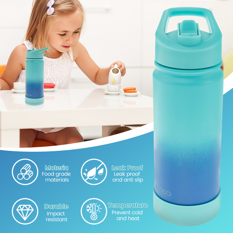 Laste veepudel õlgkaanega 500 ml isoleeritud veepudel Lekkekindel kahe seinaga vaakumveepudel lastekoolile