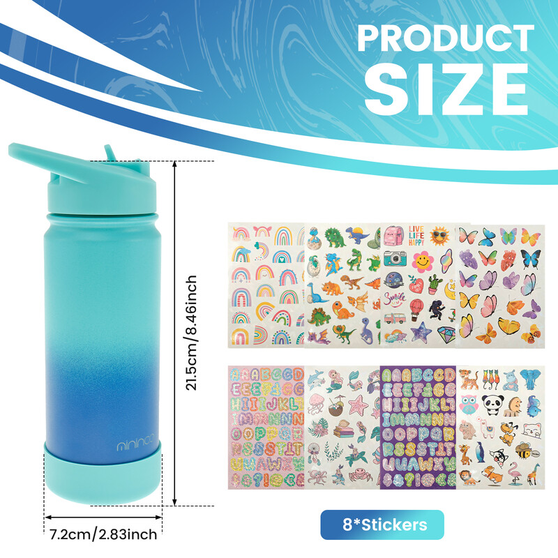 Laste veepudel õlgkaanega 500 ml isoleeritud veepudel Lekkekindel kahe seinaga vaakumveepudel lastekoolile