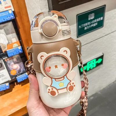 Dječja boca vode za školarce, djevojčice, šalica sa slamčicom, bez BPA, slatka šalica s crtanim filmom, nepropusna, 720 ml, prijenosna putna čaša za piće