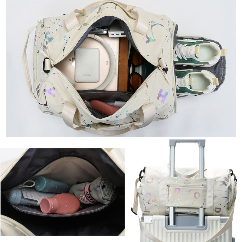 Trenažieru zāle Joga Sporta deju soma meitenei zēnam Grafiti burtu apdruka Ceļojumu Fitness Peldēšana Sausa Slapja Ūdensizturīga Crossbody Deffle Soma