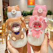 Sticla de apă pentru copii din desene animate de 680 ml cu paie pentru școală, fete, ceașcă portabilă pentru călătorie în aer liber, cadouri fără BPA