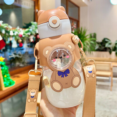 Sticla de apă pentru copii din desene animate de 680 ml cu paie pentru școală, fete, ceașcă portabilă pentru călătorie în aer liber, cadouri fără BPA