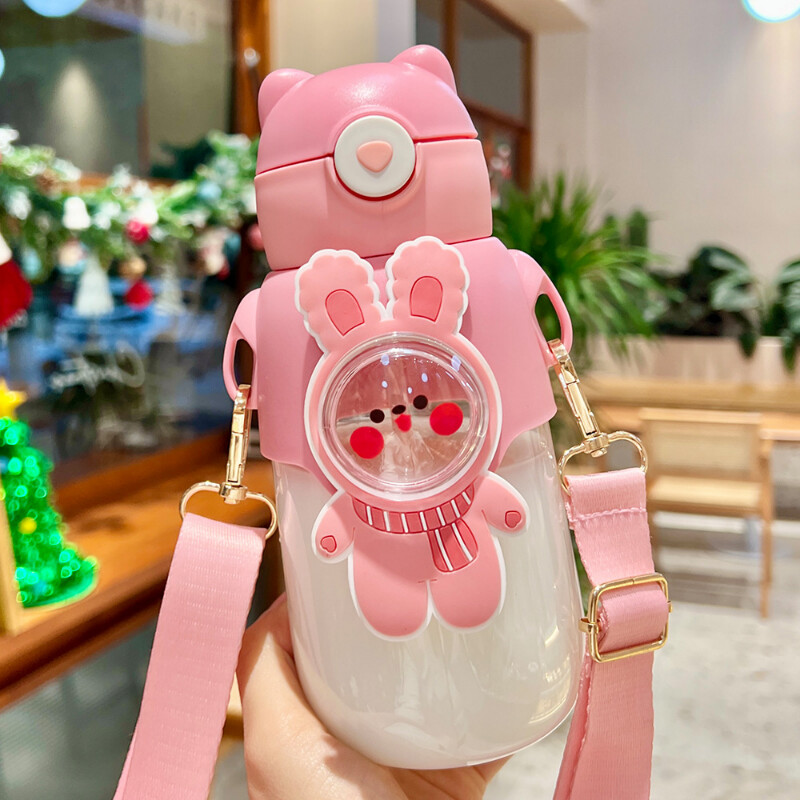 Sticla de apă pentru copii din desene animate de 680 ml cu paie pentru școală, fete, ceașcă portabilă pentru călătorie în aer liber, cadouri fără BPA