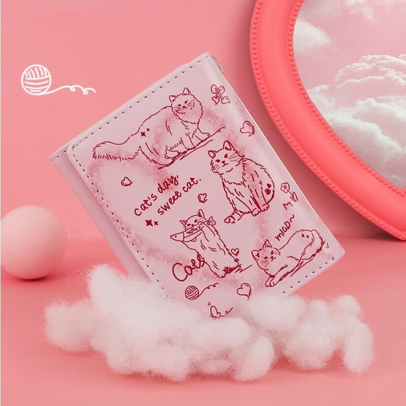 Xiuya Cartoon Cat Rahakotid Naistele Graffiti Uus esteetiline lühike armas rahakott Originaalne moodne nahast disainer naiste kaardikott