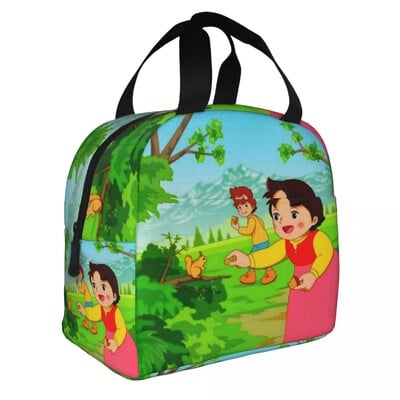 Alps Mountain Girl Happy Heidi Geantă de prânz termoizolată Cutie de prânz reutilizabilă pentru copii, școlari, copii, pungi de depozitare pentru alimente