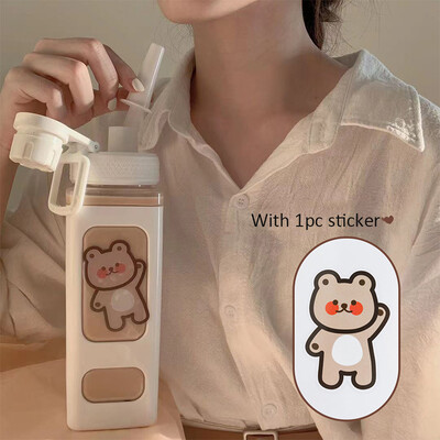 Μπουκάλι νερού Kawaii Shaker με αυτοκόλλητο από άχυρο Cute χωρίς BPA 700ml/900ml Πλαστικό Φορητό Μπουκάλι Ροφήματος Gourde για κορίτσι