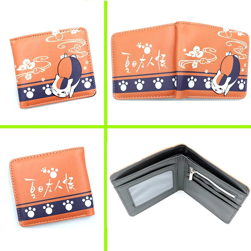 Anime Natsume Yuujinchou lühikese nupuga rahakott multifilmi kassiõpetaja PU-nahast tõmblukuga rahakott