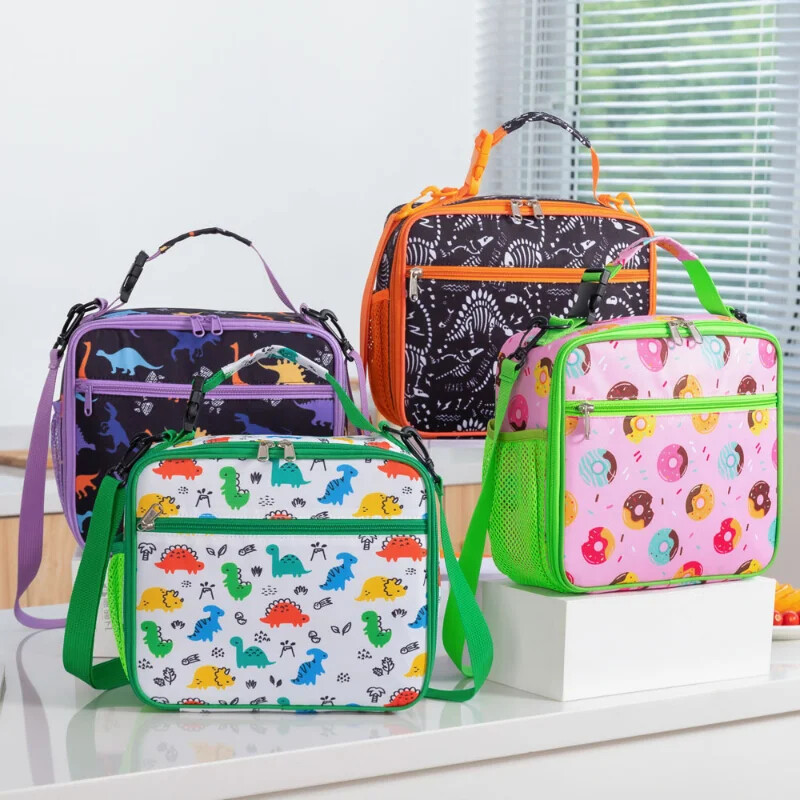 Laste Crossbody Värskelt säilivad Bento lõunakotid naistele Multifilmi haidinosaurused käeshoitav isolatsioonikott Piknikukotid Lonchera