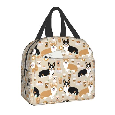 Coffee Welsh Corgis Dog Insulated Lunch Tote Bag for Women Resuable Cooler Thermal Bento Box for Kids School Children Box Lunch