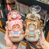 700 ml laste veepudel Kawaii plasttass kaane ja õlgedega armas multifilmiklaas koolitüdrukutele, kaasaskantavad lekkekindlad jooginõud