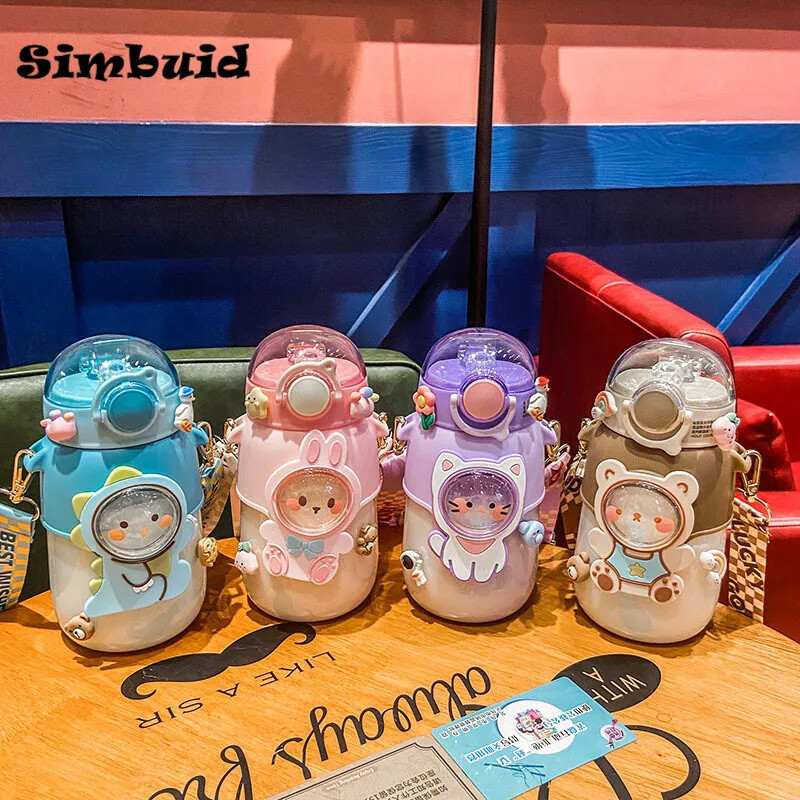 700 ml laste veepudel Kawaii plasttass kaane ja õlgedega armas multifilmiklaas koolitüdrukutele, kaasaskantavad lekkekindlad jooginõud
