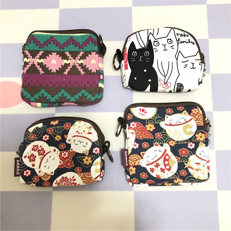 2024 Retro Mini torbica Kratki novčanik Ženske torbice za novčiće Studentska moda Platnena torbica s patentnim zatvaračem Mala torbica za djevojčice Novčanici s ključevima iz crtića Slatke torbe