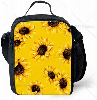 Päevalillesinine isoleeritud söögikott lastele poistele, tüdrukutele, reguleeritavad ja eemaldatavad lõunasöögikarbi kotikomplektid Tipe reisikooli jaoks