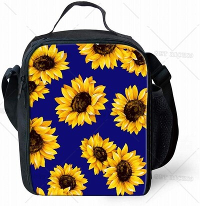 Päevalillesinine isoleeritud söögikott lastele poistele, tüdrukutele, reguleeritavad ja eemaldatavad lõunasöögikarbi kotikomplektid Tipe reisikooli jaoks