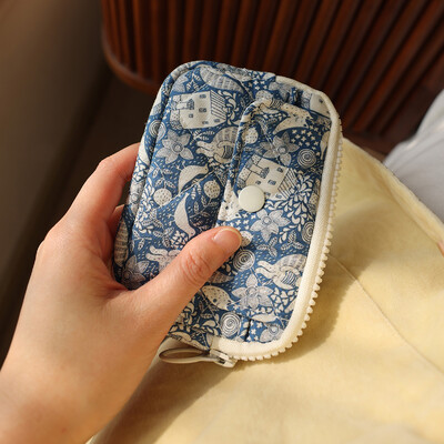 Poșetă portabilă pentru monede multifuncțională pentru femei, cu flori mici, cu flori de desene animate, drăguț, geantă de depozitare pentru suport de card
