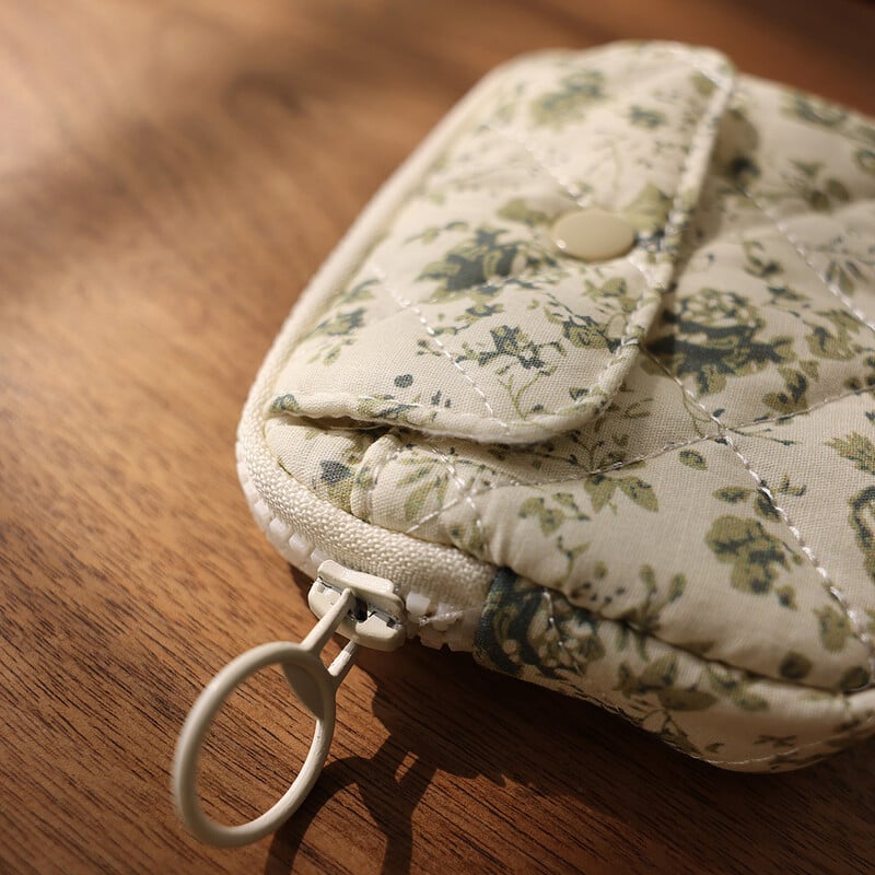 Poșetă portabilă pentru monede multifuncțională pentru femei, cu flori mici, cu flori de desene animate, drăguț, geantă de depozitare pentru suport de card