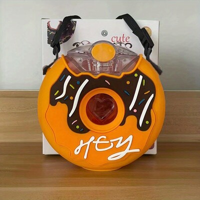 Sportska boca za vodu u obliku krafne od 13 oz, nepropustna, nepropusna, slatka plastična boca za vodu na otvorenom, bez BPA, s podesivom slamčicom za remenje